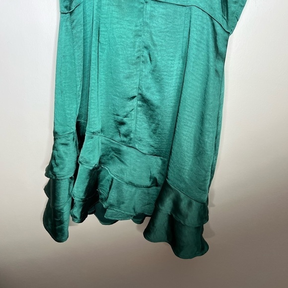 Lulu’s Dreams Come True Emerald Green Satin Ruffled Mini Dress - Picture 5 of 7